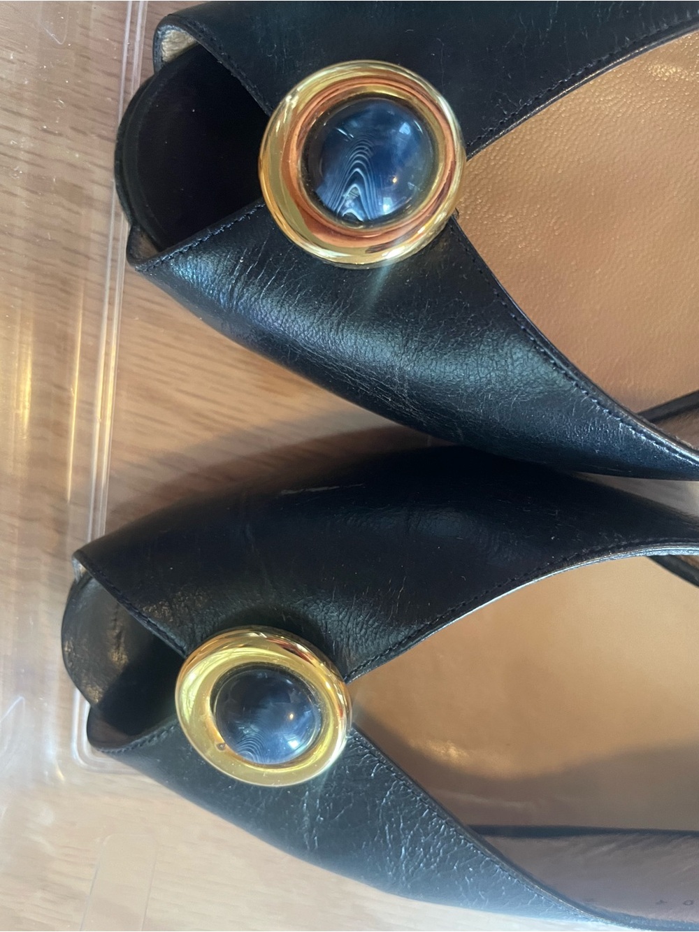 Bruno Magli Black Leather Flats with Gold Medallion
